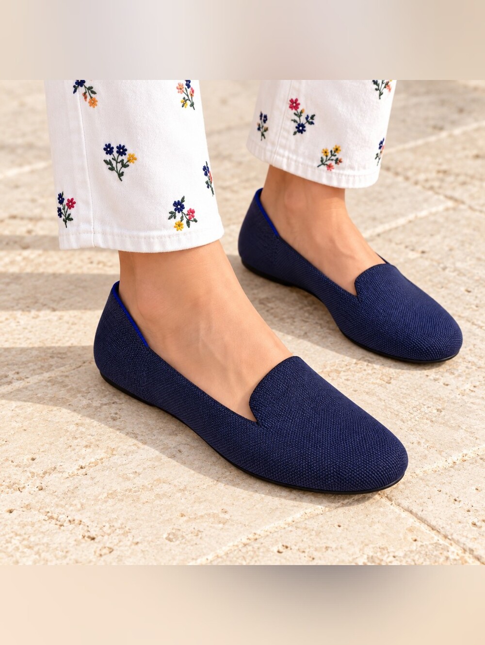 NWoB ROTHY'S Round Toe Loafer in Navy Blue Knit Slip On Casual Shoes 7.5